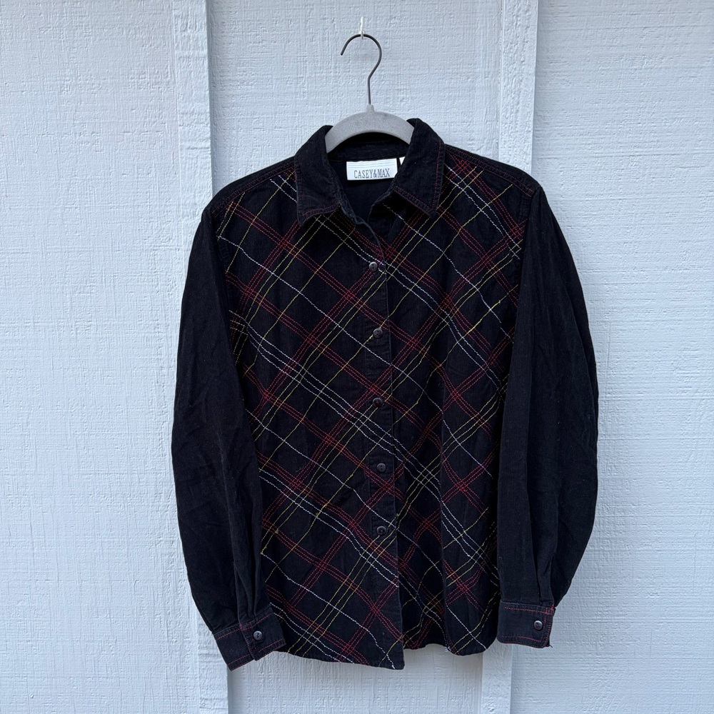 Vintage Casey & Max Embroidered Plaid Top